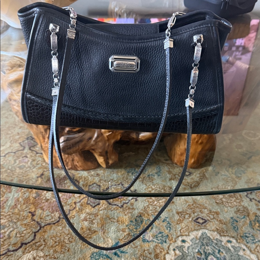 Vintage Brighton  Pebbled Leather Bag, Silver Plated Hardware, Croco Trim